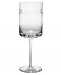 Inspired by the textured ridges of a tin can, this nostalgic set borrows its design elements from art found in everyday life. Linear sensibility melds with contemporary design for a stemware collection that adds a touch of creativity to your tabletop. Goblet shown right. Inspired by the textured ridges of a tin can, this nostalgic set borrows its design elements from art found in everyday life. Linear sensibility melds with contemporary design for a stemware collection that adds a touch of creativity to your tabletop. Goblet shown right.
