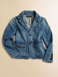 A classic blazer silhouette is updated in hearty denim with tailored details.Notched collarLong sleeves with button detailButton-frontFlap-patch pocketsChest patch pocketBack belt with inverted pleatsCottonMachine washImported Please note: Number of buttons may vary depending on size ordered. A classic blazer silhouette is updated in hearty denim with tailored details.Notched collarLong sleeves with button detailButton-frontFlap-patch pocketsChest patch pocketBack belt with inverted pleatsCottonMachine washImported Please note: Number of buttons may vary depending on size ordered.