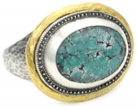 GURHAN Gauntlet Stone Single Stone Silver with Gold Turquoise Ring, Size 7 GURHAN Gauntlet Stone Single Stone Silver with Gold Turquoise Ring, Size 7
