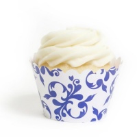 Dress My Cupcake Royal Blue Filigree Cupcake Wrappers, Set of 12