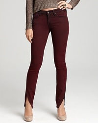 An unexpected tulip slit hem lends a unique and uber-chic look to these Rich & Skinny jeans updated in a deep, colorful wash. An unexpected tulip slit hem lends a unique and uber-chic look to these Rich & Skinny jeans updated in a deep, colorful wash.