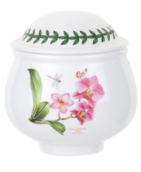 An exotic take on the much-loved Botanic Garden pattern, this covered sugar bowl blooms with gorgeous magenta orchids. Portmeirion's trademark triple-leaf border puts the finishing touch on this new dinnerware classic. An exotic take on the much-loved Botanic Garden pattern, this covered sugar bowl blooms with gorgeous magenta orchids. Portmeirion's trademark triple-leaf border puts the finishing touch on this new dinnerware classic.
