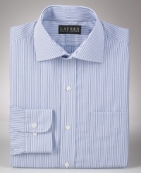 Dress on the straight and narrow. The long lean stripes of this slim fit shirt from Lauren by Ralph Lauren are always a classic. Dress on the straight and narrow. The long lean stripes of this slim fit shirt from Lauren by Ralph Lauren are always a classic.