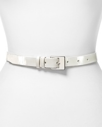 Give your waistline a hit of shine with this patent leather belt from Cole Haan. This detail instantly dresses up denim or adds polish to a flouncy frock. Give your waistline a hit of shine with this patent leather belt from Cole Haan. This detail instantly dresses up denim or adds polish to a flouncy frock.