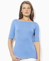 A chic boat neckline infuses the classic cotton jersey Benny tee with breezy, relaxed style. A chic boat neckline infuses the classic cotton jersey Benny tee with breezy, relaxed style.