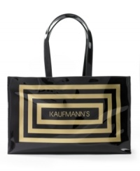 Tradition lives! Sport a versatile tote embossed with the logo of Pittsburgh's flagship store, Kaufmann's, and remember the grandeur of the great name. Known to most as the Grand Depot with its audacious architecture, including a lighted statue of the Goddess of Liberty and an extravagant four-face clock, Kaufmann's had personality, and this geometric-designed tote packs in all of that renowned style, plus your must-have essentials! Tradition lives! Sport a versatile tote embossed with the logo of Pittsburgh's flagship store, Kaufmann's, and remember the grandeur of the great name. Known to most as the Grand Depot with its audacious architecture, including a lighted statue of the Goddess of Liberty and an extravagant four-face clock, Kaufmann's had personality, and this geometric-designed tote packs in all of that renowned style, plus your must-have essentials!