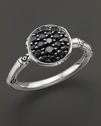 Sterling silver, jointed like a bamboo stalk, is a beautiful setting for glittering pavé black sapphire gems. Sterling silver, jointed like a bamboo stalk, is a beautiful setting for glittering pavé black sapphire gems.