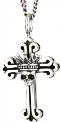 King Baby 22 Curb Link Chain with Traditional Cross with Crowned Skull Pendant Necklace