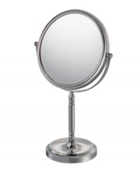 Up close and personal has never looked so good! Featuring brushed metal with traditional details, along with 10x magnifying power, this recessed base vanity mirror is a must for your bath or boudoir. Up close and personal has never looked so good! Featuring brushed metal with traditional details, along with 10x magnifying power, this recessed base vanity mirror is a must for your bath or boudoir.