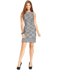 Give your office attire a modern makeover with this sheath from Jessica Simpson, outfitted with a fresh new take on a classic houndstooth print.