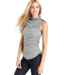 Add a sporty touch to your everyday look with this ruched turtleneck top from DKNY Jeans. Add a sporty touch to your everyday look with this ruched turtleneck top from DKNY Jeans.