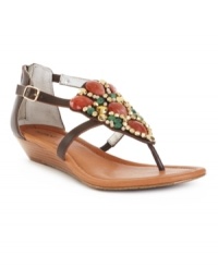 Make a bold move. The stone and bead embellishment on the front of Alfani's Lorena thong wedge sandals are truly fascinating. Make a bold move. The stone and bead embellishment on the front of Alfani's Lorena thong wedge sandals are truly fascinating.