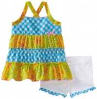 Kids Headquarters Baby-girls Infant Baby Headquarters Plaid and Flower Printed Top With White Short, Aqua/Yellow, 24 Months Kids Headquarters Baby-girls Infant Baby Headquarters Plaid and Flower Printed Top With White Short, Aqua/Yellow, 24 Months