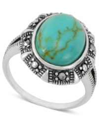 Classic, meet contemporary. Genevieve & Grace's oval ring brings together turquoise (3-1/10 ct. t.w.) and marcasite for a stunning look. Ring set in sterling silver. Size 7.