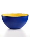 Set a better picnic table with the Montecito serving bowl, featuring solid blue and yellow in go-anywhere melamine. From QSquared.