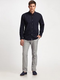Exude effortless style around campus and beyond in this delicately printed sportshirt shaped in crisp, cool cotton.Button-frontButton-down collarChest patch pocketCottonMachine washMade in USA Exude effortless style around campus and beyond in this delicately printed sportshirt shaped in crisp, cool cotton.Button-frontButton-down collarChest patch pocketCottonMachine washMade in USA