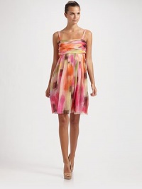 Soft and airy multihued chiffon is ruched to perfection and finished with a flowy, pleated skirt.Shoulder straps Ruched bodice Pleated skirt Side zipper Fully lined About 37 from shoulder to hem 56% silk/44% nylon Dry clean Made in Italy Soft and airy multihued chiffon is ruched to perfection and finished with a flowy, pleated skirt.Shoulder straps Ruched bodice Pleated skirt Side zipper Fully lined About 37 from shoulder to hem 56% silk/44% nylon Dry clean Made in Italy