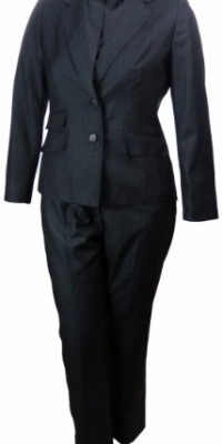 Kasper Hearts On Fire Pinstripe Pant Suit with Scarf Grey/Cranberry Kasper Hearts On Fire Pinstripe Pant Suit with Scarf Grey/Cranberry