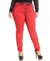Set your look ablaze with Hydraulic's plus size skinny jeans, featuring a red wash.