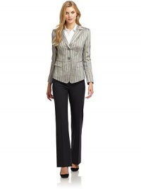 THE LOOKAllover metallic stripe printPadded shouldersNotched lapelButton closureDual flap pocketsLong sleeves with button cuffsTHE FITAbout 25 from shoulder to hemTHE MATERIALViscose/linen/polyamide/elastane/polyesterFully linedCARE & ORIGINClean by leather specialistImportedModel shown is 5'9 (175cm) wearing US size 4. THE LOOKAllover metallic stripe printPadded shouldersNotched lapelButton closureDual flap pocketsLong sleeves with button cuffsTHE FITAbout 25 from shoulder to hemTHE MATERIALViscose/linen/polyamide/elastane/polyesterFully linedCARE & ORIGINClean by leather specialistImportedModel shown is 5'9 (175cm) wearing US size 4.