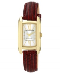 A burgundy strap adds a statement making touch to this watch from Nine West. A burgundy strap adds a statement making touch to this watch from Nine West.