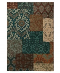 A fresh, modern floral-and-damask motif pops in teal and other cool tones, captured in a perfect patchwork on this plush area rug from Karastan. Woven from lush nylon that delivers softness underfoot and superb resistance to everyday wear. A fresh, modern floral-and-damask motif pops in teal and other cool tones, captured in a perfect patchwork on this plush area rug from Karastan. Woven from lush nylon that delivers softness underfoot and superb resistance to everyday wear.