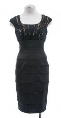 Tadashi Shoji Black/Nude Embellished Shirred Mesh Cocktail Dress 2P Tadashi Shoji Black/Nude Embellished Shirred Mesh Cocktail Dress 2P