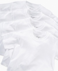 Great by themselves with jeans or worn under a dress shirt, these classic white tees from Champion are a must-have staple. Great by themselves with jeans or worn under a dress shirt, these classic white tees from Champion are a must-have staple.