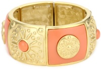 T Tahari Marrakesh Gold and Coral-Color Wide Stretch Bracelet