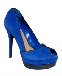 The Evette platform pumps by Jessica Simpson feature a shiny lining that contrasts nicely with the brilliant finish of the suede upper. The Evette platform pumps by Jessica Simpson feature a shiny lining that contrasts nicely with the brilliant finish of the suede upper.