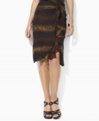 Soft earth tones and breezy cascading ruffles imbue Lauren by Ralph Lauren's sarong-inspired silk georgette skirt with bohemian romance. Soft earth tones and breezy cascading ruffles imbue Lauren by Ralph Lauren's sarong-inspired silk georgette skirt with bohemian romance.