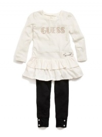 GUESS Kids Girls Little Girl Lurex Stripe Dress with Legg, CREAM (3T) GUESS Kids Girls Little Girl Lurex Stripe Dress with Legg, CREAM (3T)