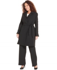 The long lines of Tahari by ASL's plus size jacket creates a streamlined, chic look that says you're in control. The long lines of Tahari by ASL's plus size jacket creates a streamlined, chic look that says you're in control.