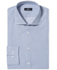 This handsome plaid Hugo Boss dress shirt will have you working it at work. This handsome plaid Hugo Boss dress shirt will have you working it at work.