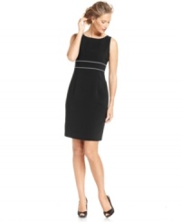 A dose of piped detail at the waist of Kasper's sheath dress gives it a clean-cut look and ensures you'll look sharp at the office! Pair with the coordinating cropped jacket for even more polish. A dose of piped detail at the waist of Kasper's sheath dress gives it a clean-cut look and ensures you'll look sharp at the office! Pair with the coordinating cropped jacket for even more polish.