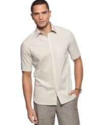Beachcomber. Add a subtle new hue to your casual summer outfits with this slim fitting shirt from Tasso Elba. Beachcomber. Add a subtle new hue to your casual summer outfits with this slim fitting shirt from Tasso Elba.
