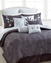 Your bed, in bloom. A lovely mixture of printed and embroidered florals in soothing gray and ivory hues transforms your space into a beautiful retreat in this Louisville comforter set. A pile of decorative pillows finish the ensemble with finesse. Your bed, in bloom. A lovely mixture of printed and embroidered florals in soothing gray and ivory hues transforms your space into a beautiful retreat in this Louisville comforter set. A pile of decorative pillows finish the ensemble with finesse.