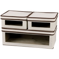 Household Essentials Three-Piece Vision Storage Boxes, Natural Canvas with Brown Trim Household Essentials Three-Piece Vision Storage Boxes, Natural Canvas with Brown Trim