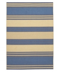 Soothing blue and cream stripes add delicious texture to any ordinary space. Made from structured-weave polypropylene, this indoor/outdoor rug from Couristan is 100% recyclable and resistant to fading, mildew and mold. Soothing blue and cream stripes add delicious texture to any ordinary space. Made from structured-weave polypropylene, this indoor/outdoor rug from Couristan is 100% recyclable and resistant to fading, mildew and mold.