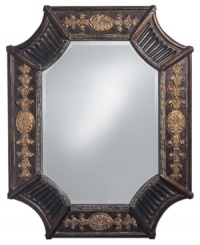 With the resounding grandeur and elaborate styling of old-world French decor, the Orion wall mirror makes a bold statement in any room. Carved fluting and golden flourishes further dramatize the dark, flared shape. With the resounding grandeur and elaborate styling of old-world French decor, the Orion wall mirror makes a bold statement in any room. Carved fluting and golden flourishes further dramatize the dark, flared shape.