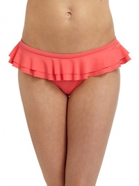 THE LOOKTiered ruffle topElastic waist and leg openingsLogo-embossed button at sideTHE MATERIAL80% nylon/20% spandexFully linedCARE & ORIGINHand washImportedPlease note: Bikini top sold separately. THE LOOKTiered ruffle topElastic waist and leg openingsLogo-embossed button at sideTHE MATERIAL80% nylon/20% spandexFully linedCARE & ORIGINHand washImportedPlease note: Bikini top sold separately.
