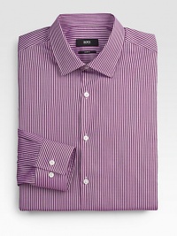 Bold and lively stripe pattern refreshes an everyday dress essential, tailored in fine, crisp cotton.Button-frontPoint collarCottonMachine washImported Bold and lively stripe pattern refreshes an everyday dress essential, tailored in fine, crisp cotton.Button-frontPoint collarCottonMachine washImported
