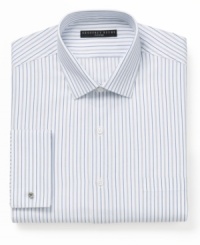 Slim stripes add fresh appeal to this handsome slim-fit dress shirt from Geoffrey Beene.