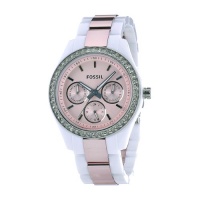 Fossil Women's ES2802 Plastic Case & Bracelet Fixed Silver-tone Bezel set with Crystals Glittering crystal accents and a round multifunction pink dial Watch Fossil Women's ES2802 Plastic Case & Bracelet Fixed Silver-tone Bezel set with Crystals Glittering crystal accents and a round multifunction pink dial Watch