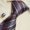 Purple striped tie for men birthday present man handmade silk neck ties cuff links set 5046