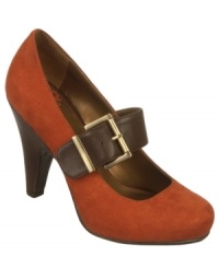 A bold buckle along the vamp of the Celeste platform pumps by Fergalicious turns this cute shoe into a structured Mary Jane. So pretty. A bold buckle along the vamp of the Celeste platform pumps by Fergalicious turns this cute shoe into a structured Mary Jane. So pretty.