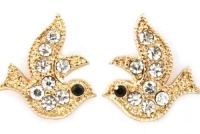 Small Adorable Sparkling Clear Crystal Dove Bird 1/2 Stud Earrings with Gold Plating Small Adorable Sparkling Clear Crystal Dove Bird 1/2 Stud Earrings with Gold Plating