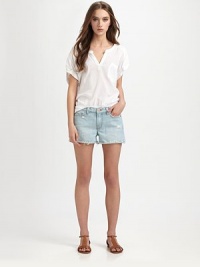 Faded denim in your favorite cut-off silhouette, lovingly distressed for that coveted lived-in look.THE FITRelaxed fitRise, about 8Inseam, about 3THE DETAILSZip flyFive-pocket styleCottonMachine washMade in USA of imported fabricModel shown is 5'10 (177cm) wearing US size 4. Faded denim in your favorite cut-off silhouette, lovingly distressed for that coveted lived-in look.THE FITRelaxed fitRise, about 8Inseam, about 3THE DETAILSZip flyFive-pocket styleCottonMachine washMade in USA of imported fabricModel shown is 5'10 (177cm) wearing US size 4.