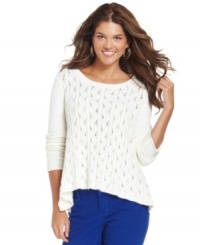 Get a cozy handcrafted look with DKNY Jeans' sweater, featuring pointelle and cable-knit and an easy fit. Pair it with colored jeans for weekend-chic style! Get a cozy handcrafted look with DKNY Jeans' sweater, featuring pointelle and cable-knit and an easy fit. Pair it with colored jeans for weekend-chic style!
