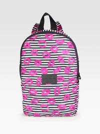 A bold and whimsical print in lightweight nylon; perfect for daily use or easy traveling.Top handle, 4 dropAdjustable shoulder straps, 6-14 dropTop zip closure12W X 18H X 3½DImported